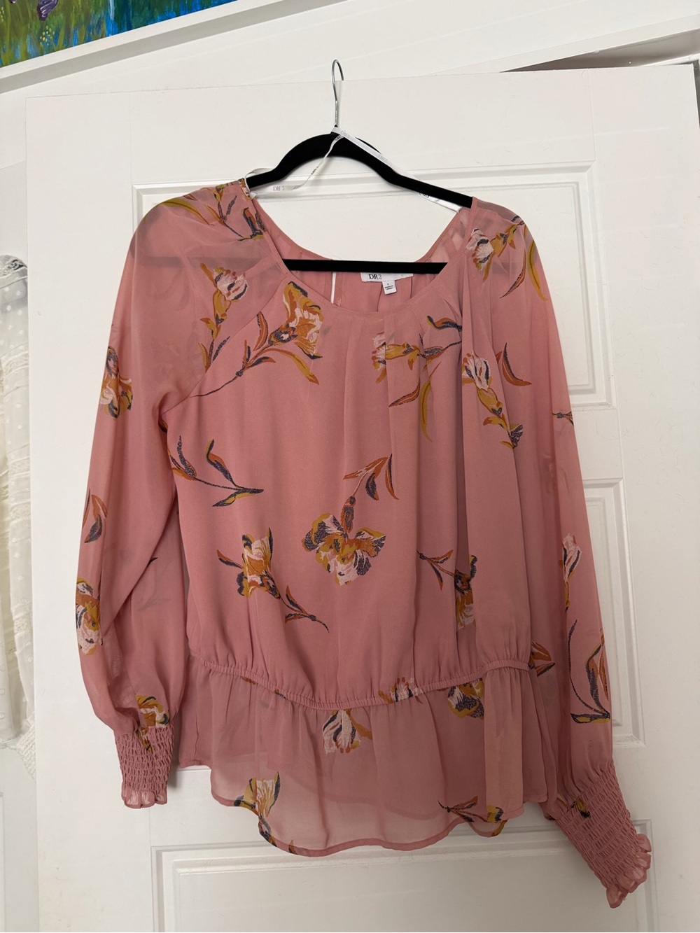 DR2 Dusty Rose Floral Peplum Blouse